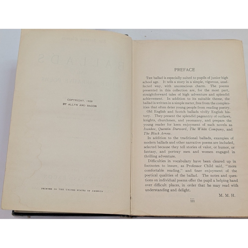 Allyn and Bacon Ballads and Other Narrative Poems 1951 Blue Hardcover  1928 c - Picture 4 of 7